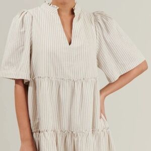 Beige Striped Mini Dress